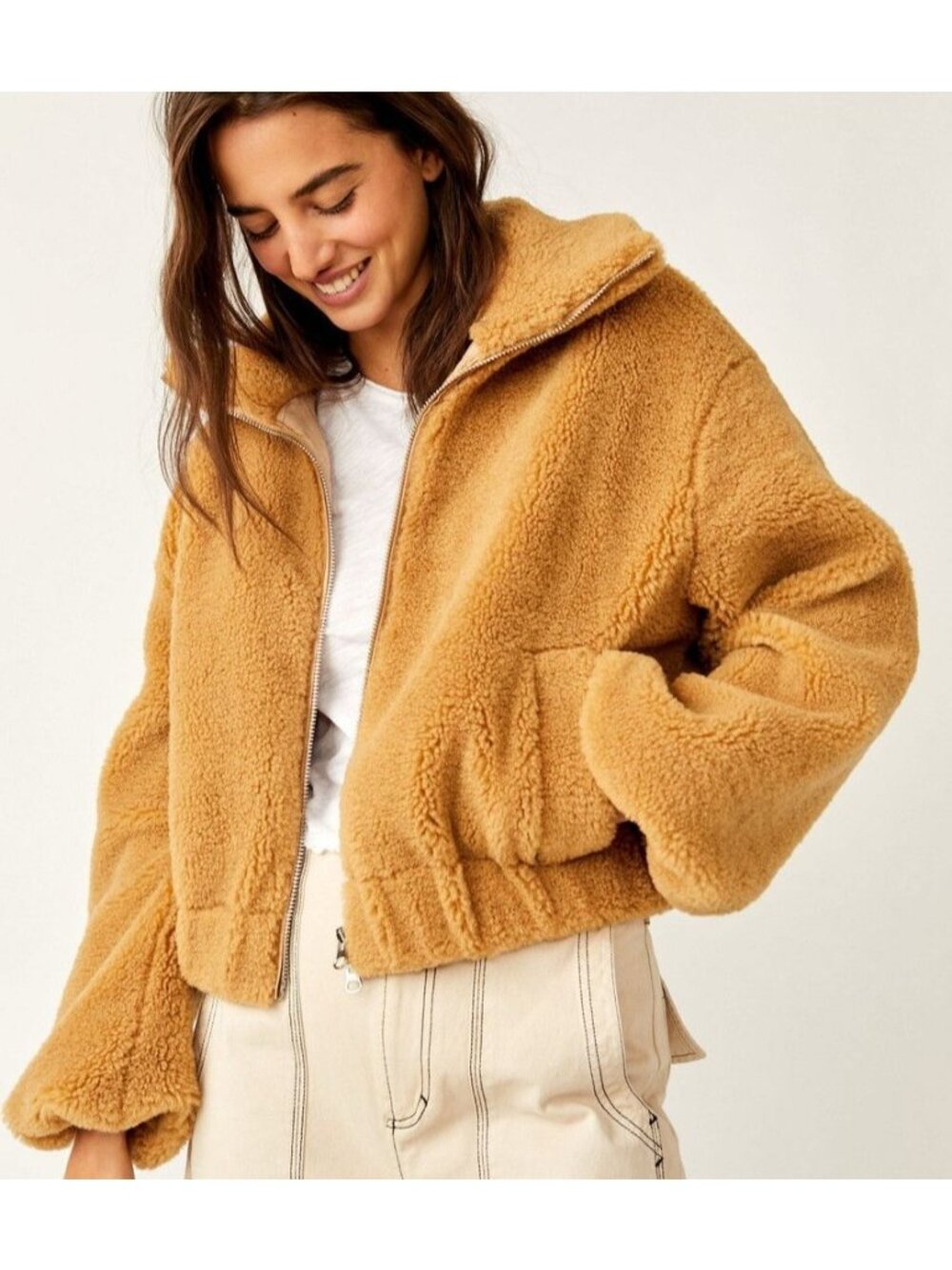 NEW Free People Get Cozy Teddy Jacket Boho Chic Warm Winter Layering Womens L